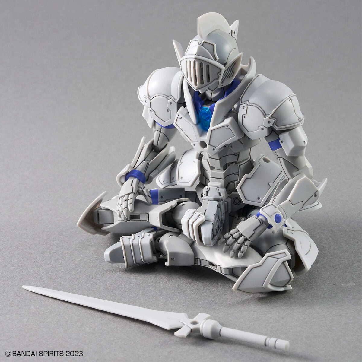30MF Liber Knight figure with a sword on a gray background, featuring Bandai Spirits branding.