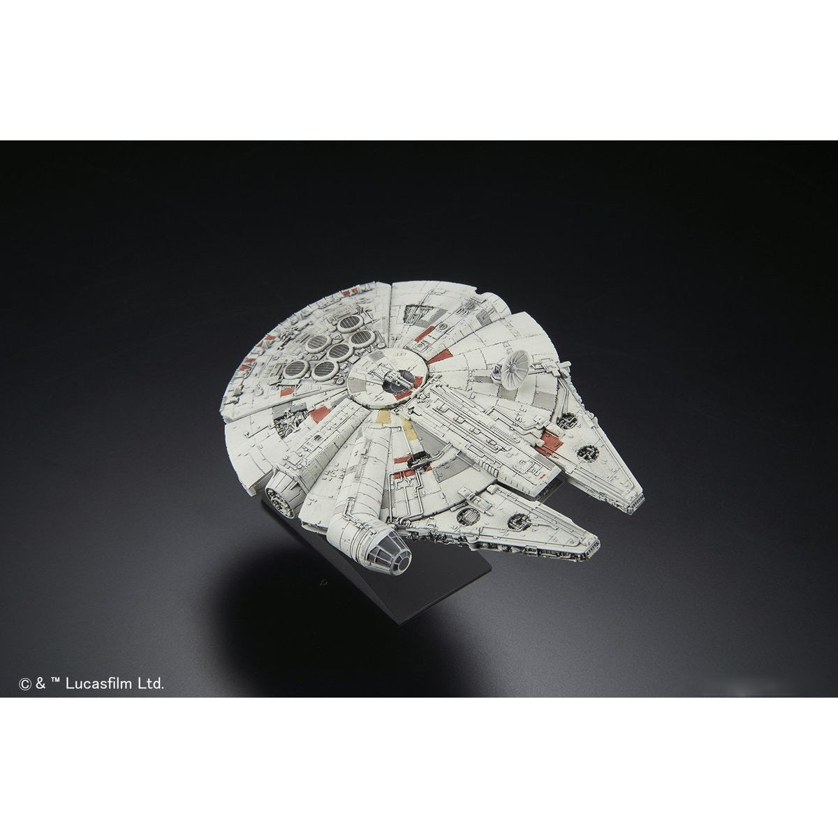 Model of the Millennium Falcon from Star Wars on a black background