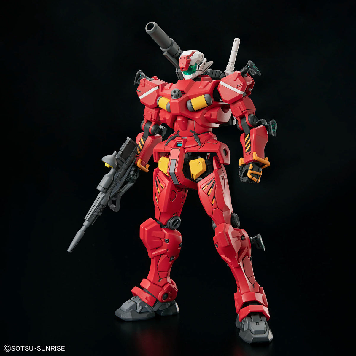 HG Light-type Guncannon model with multiple weapons on a black background