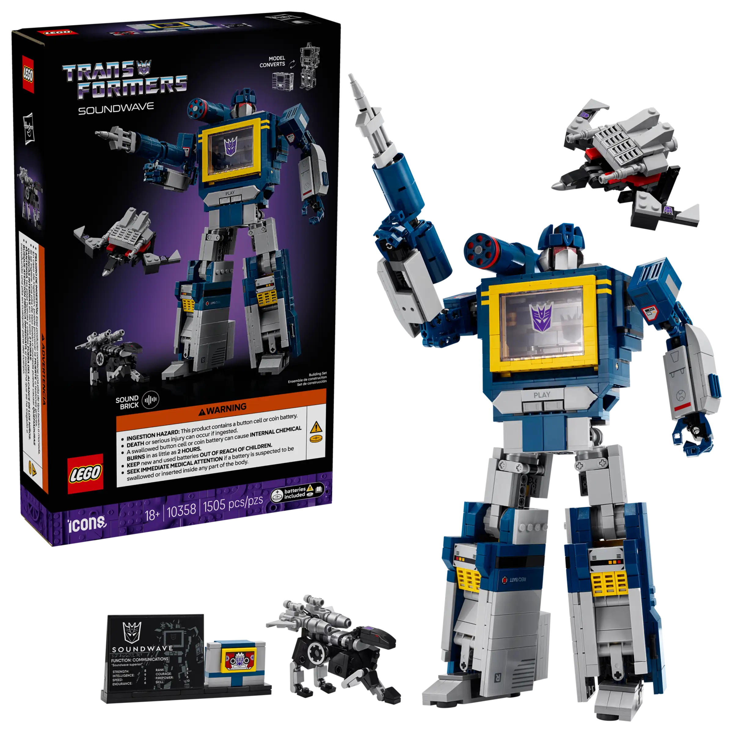 LEGO Transformers Soundwave set with packaging on a white background