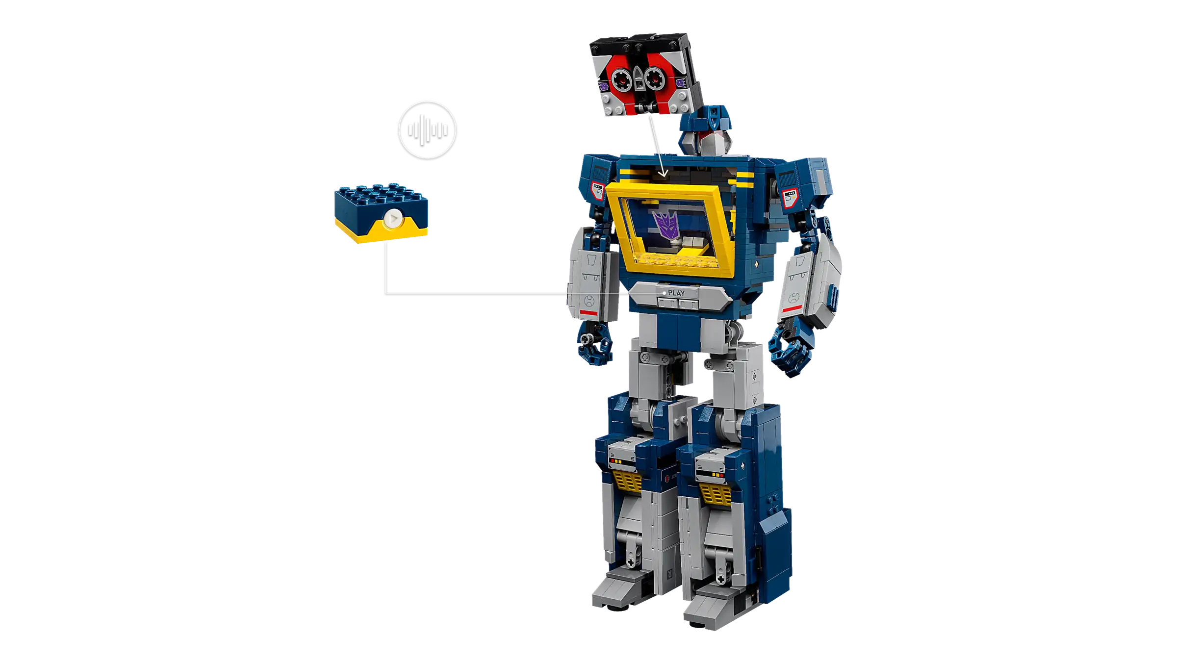 LEGO 10358 Transformers: Soundwave t with a smaller robot piece on a white background
