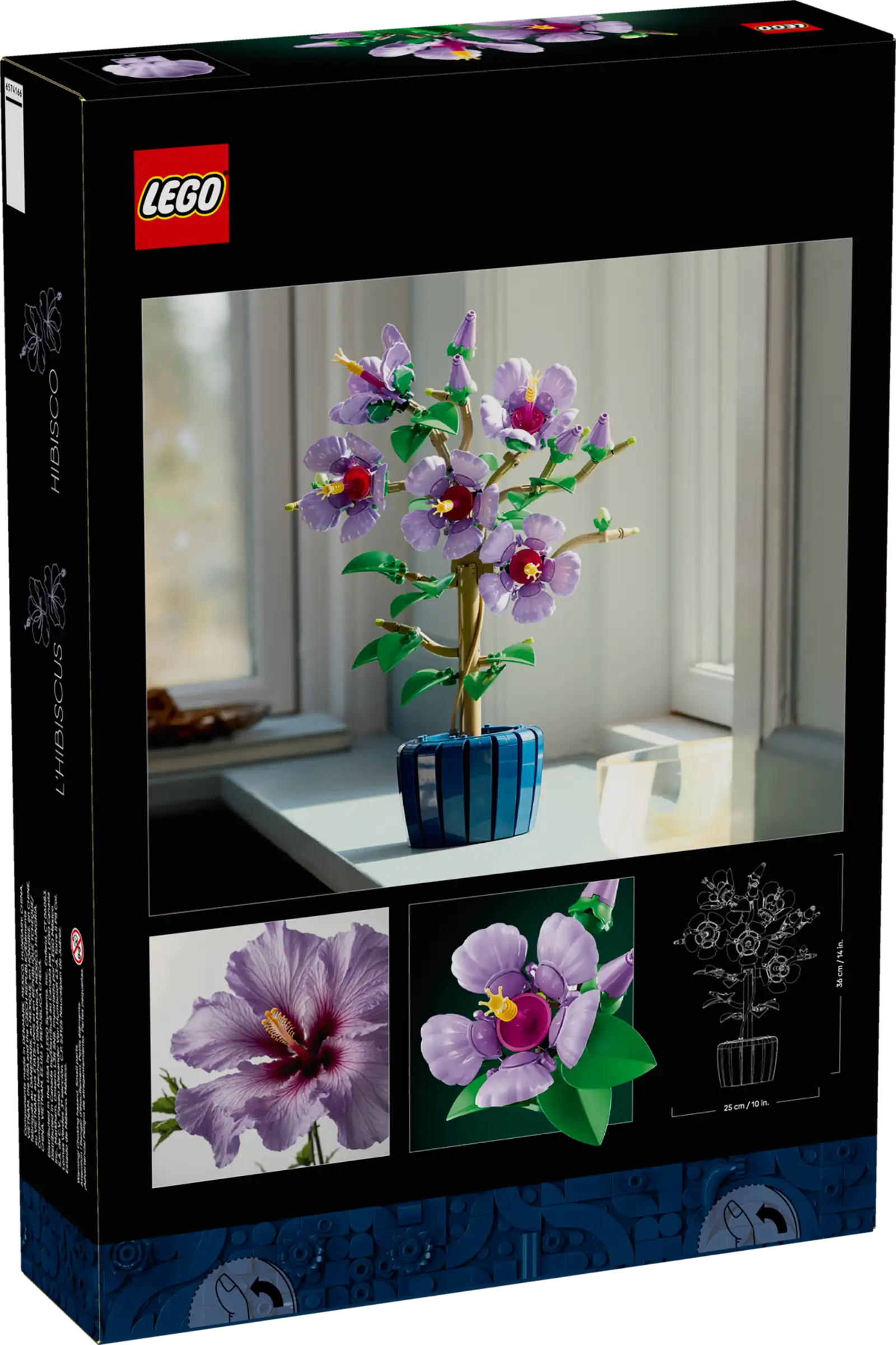 LEGO 10372 Hibiscus set packaging with a floral design on a black background