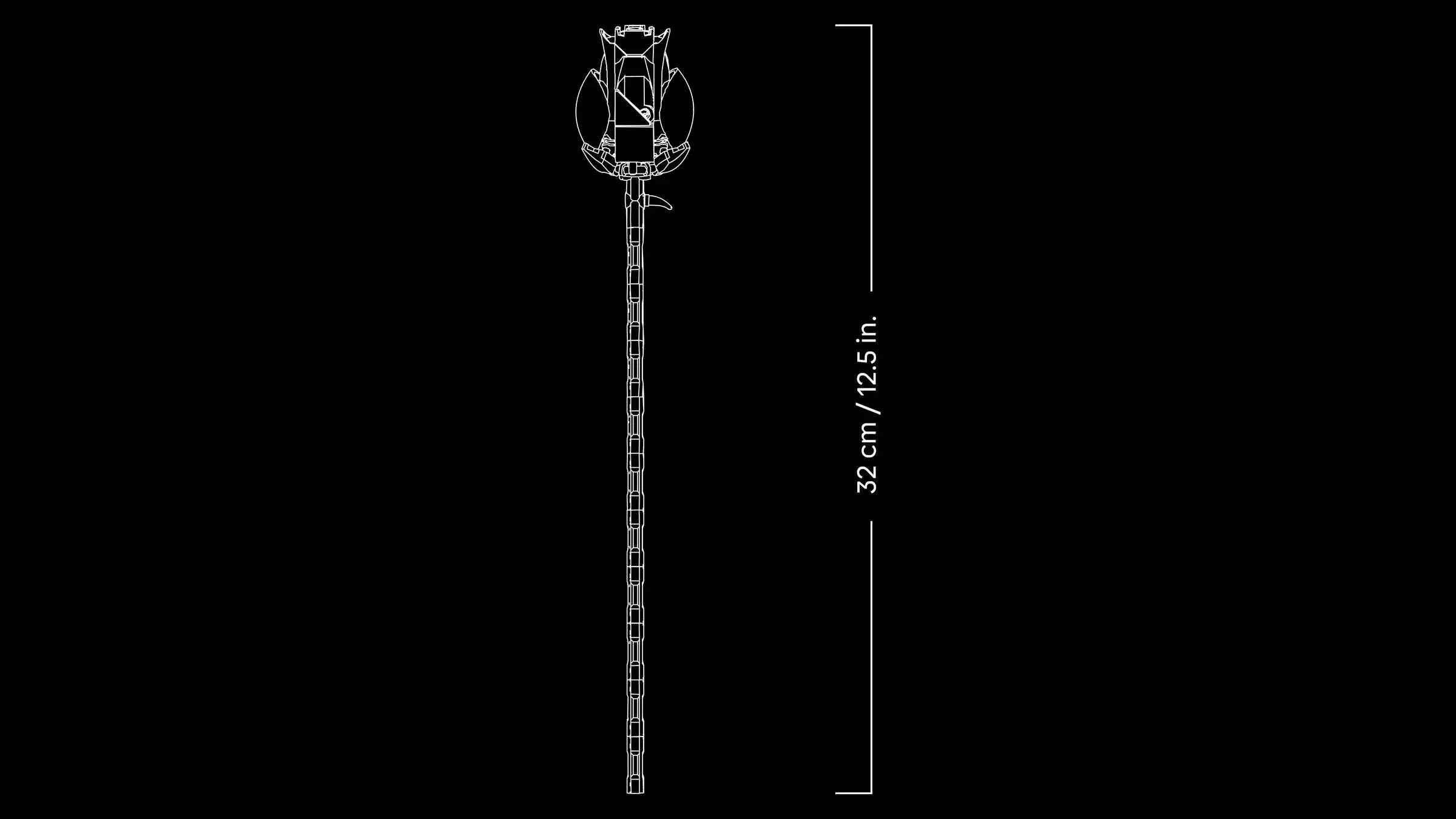 Technical drawing of LEGO 10374 Bouquet of Pink Roses with dimensions on a black background