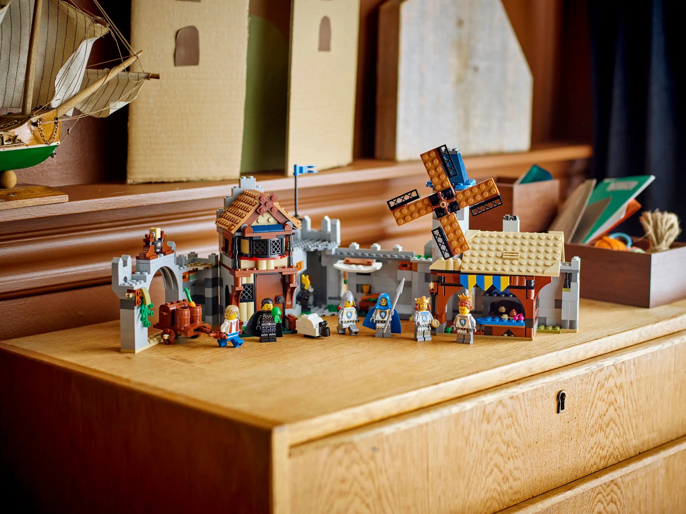 LEGO 31168 Medieval Horse Knight Castle set on a wooden surface with a blurred background