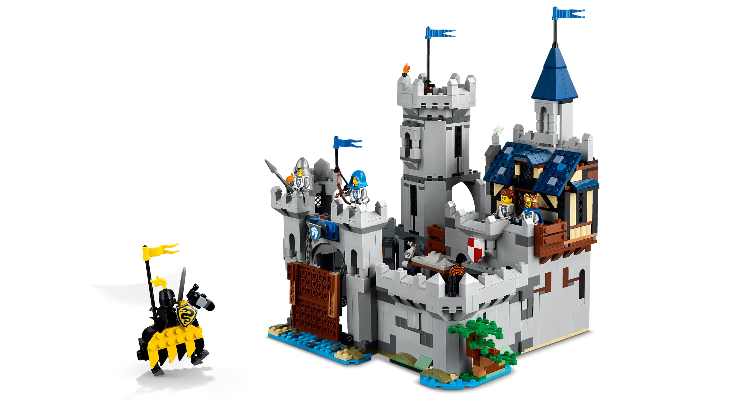 LEGO 31168 Medieval Horse Knight Castle model with detailed architecture and figures on a white background