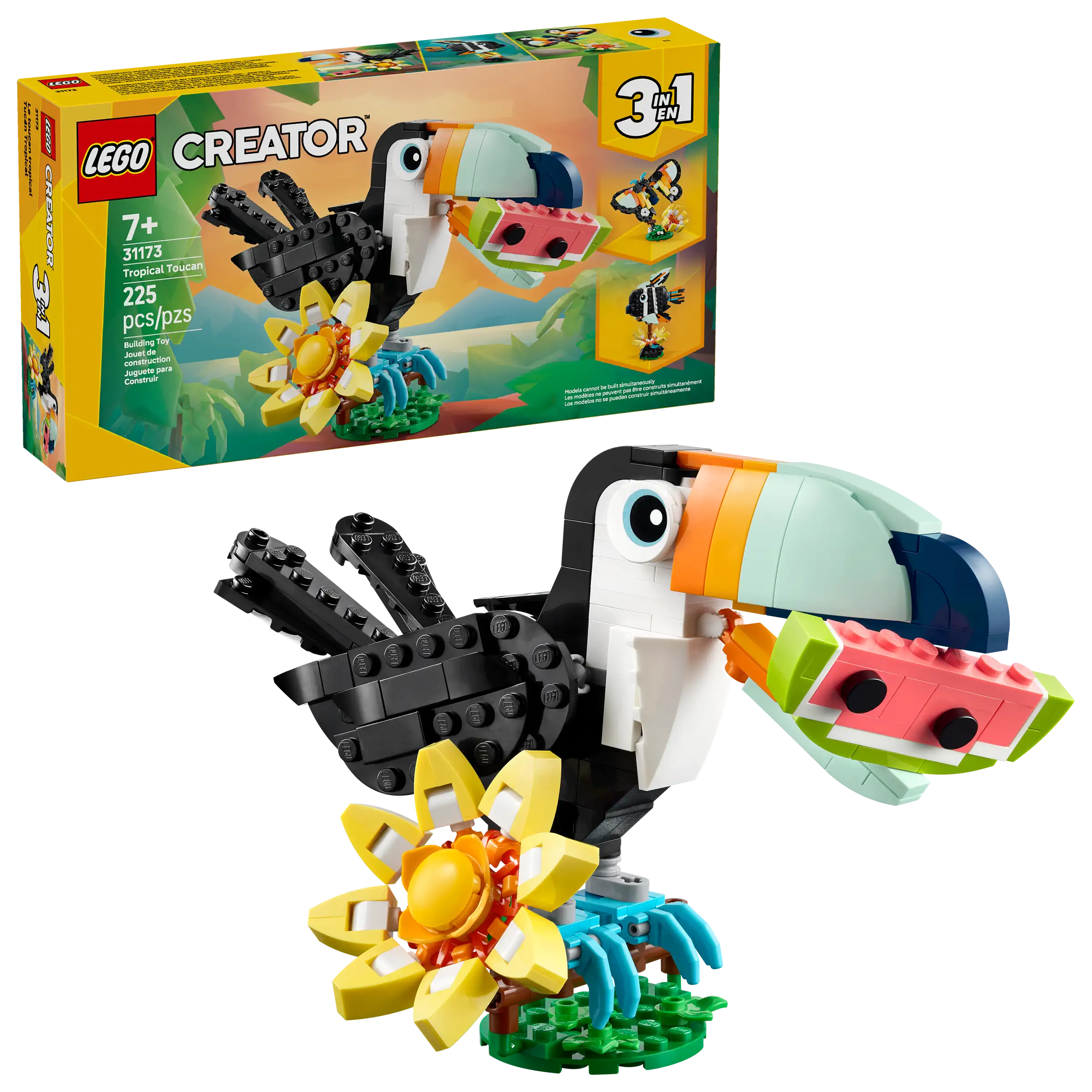LEGO 31173 Tropical Toucan set with packaging on a white background