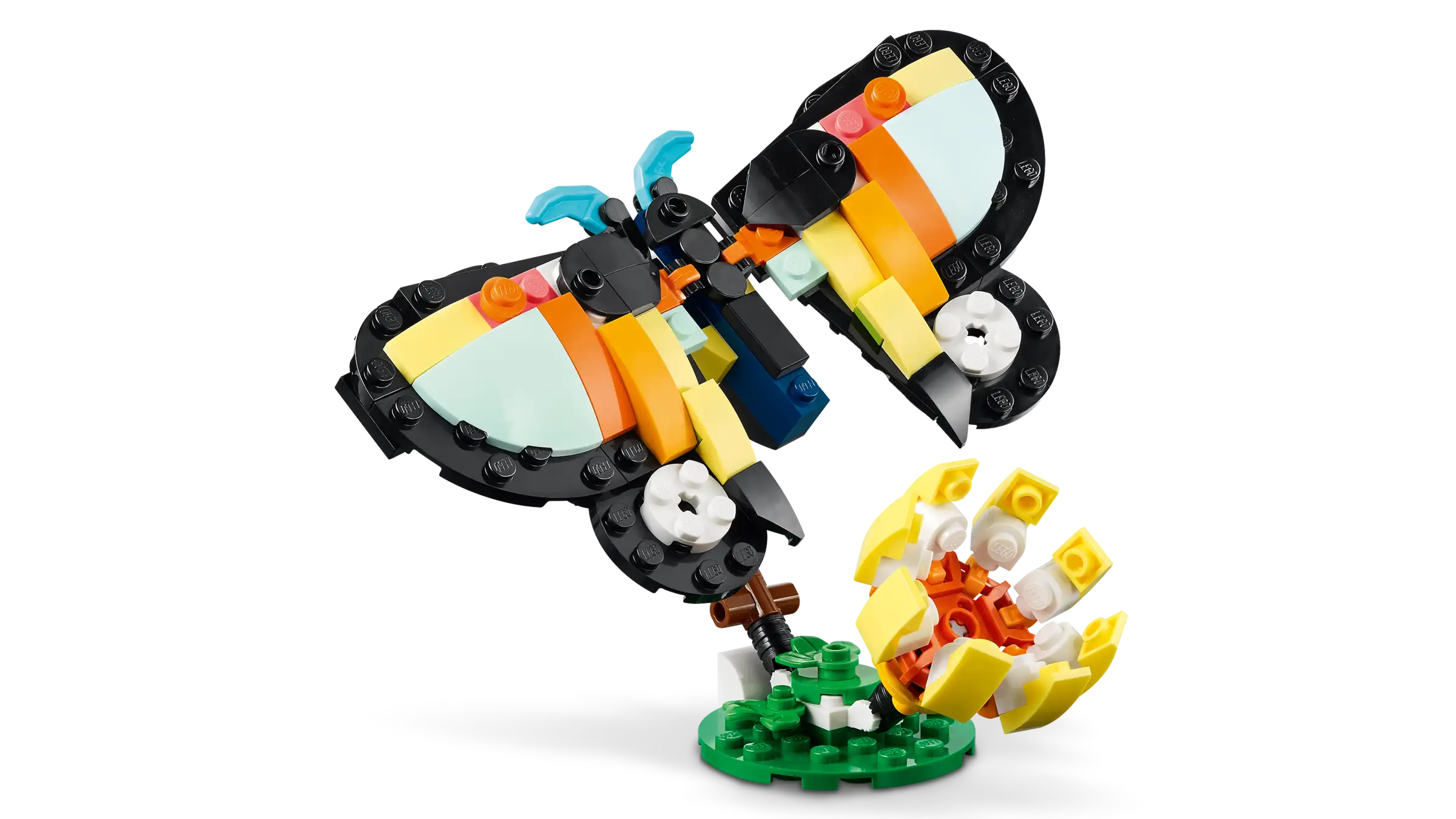 LEGO butterfly and flower set on a white background