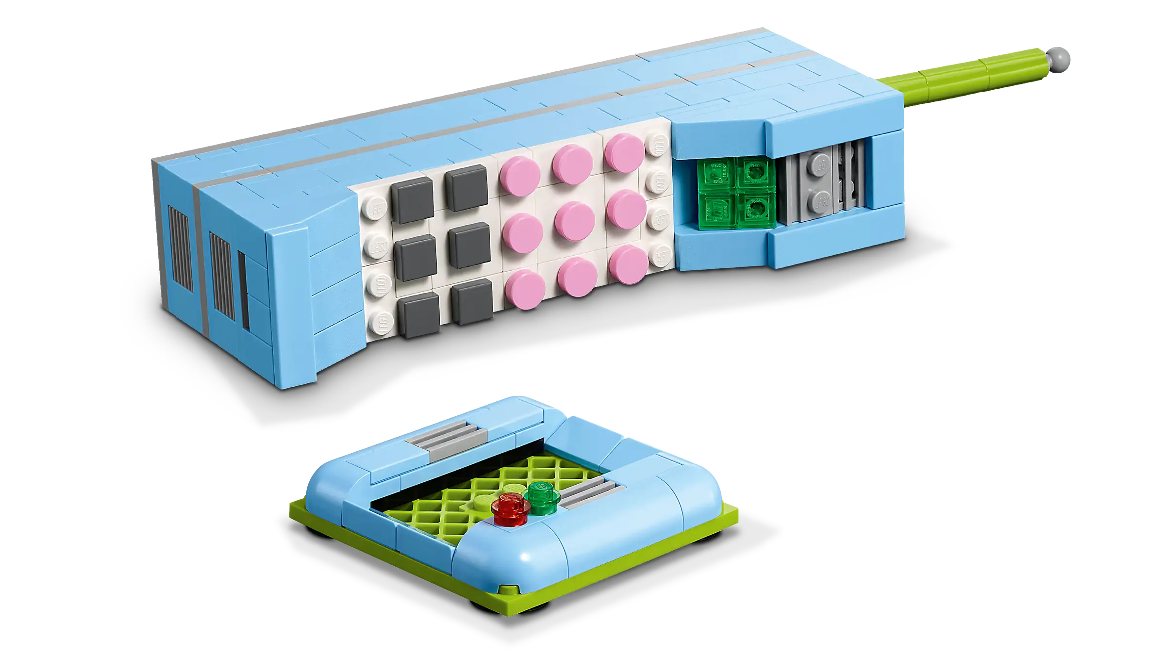 LEGO 31174 Retro Telephone set with blue and green components on a white background