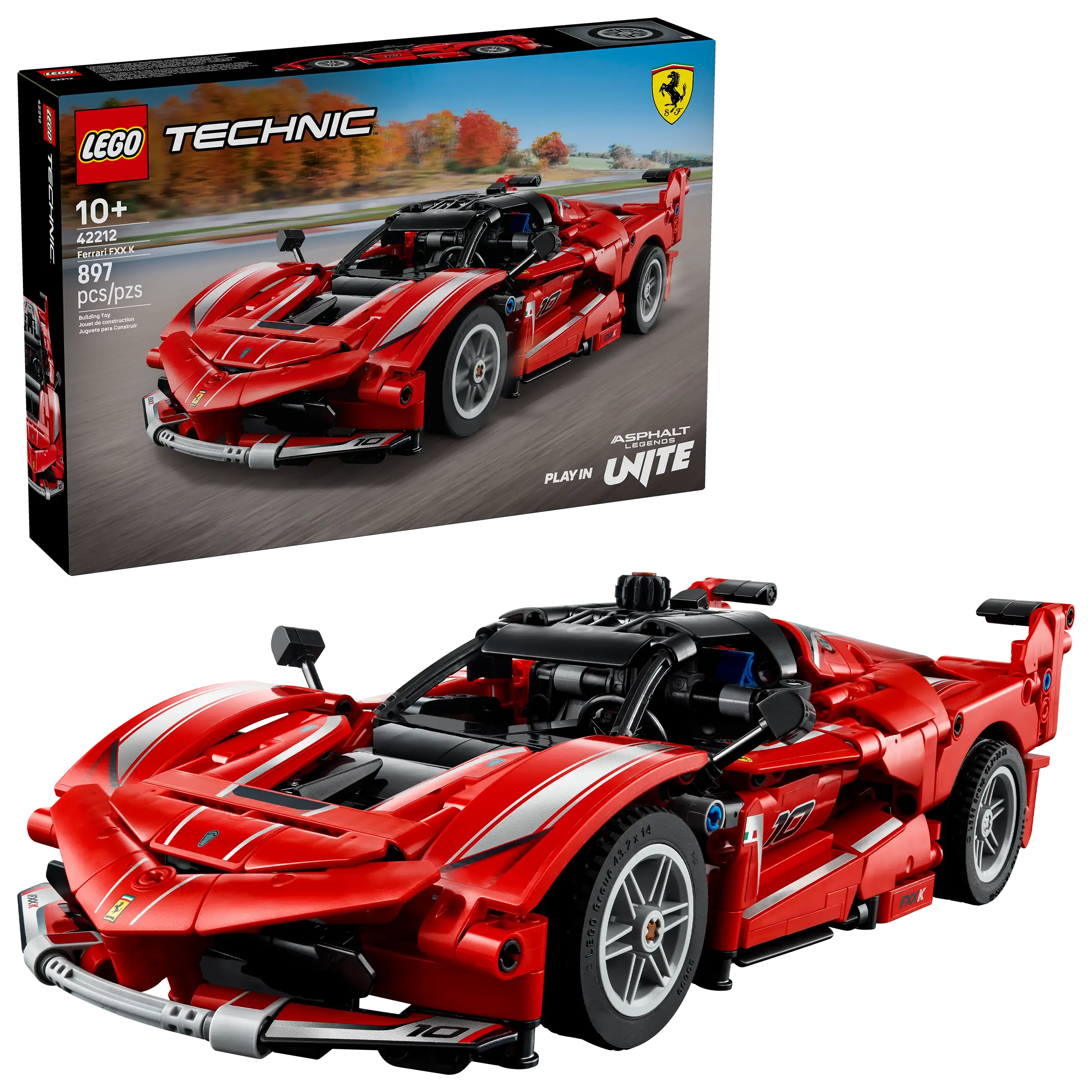 LEGO Technic 42212 Ferrari FXX K set with packaging in the background