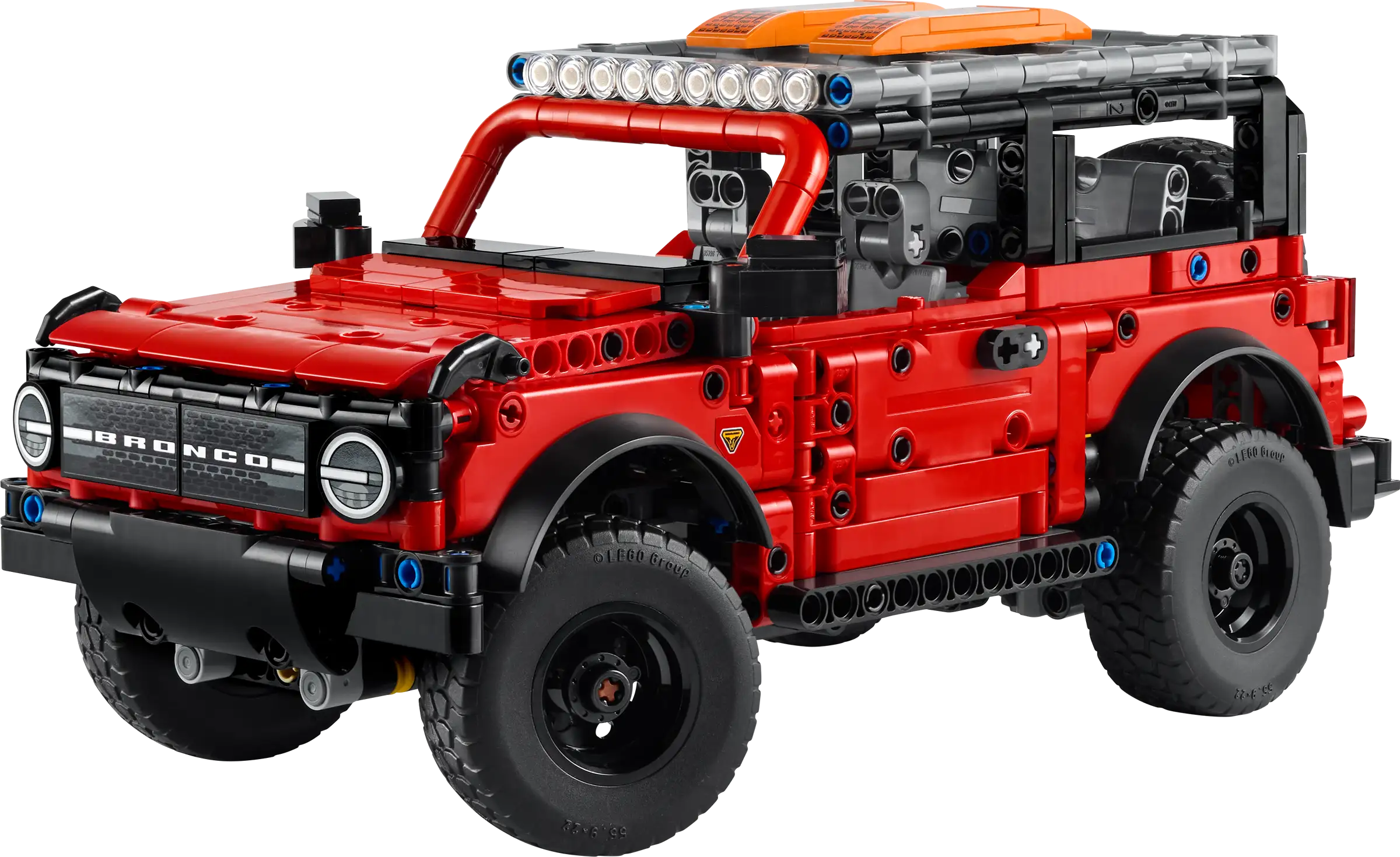 Red toy truck model resembling a Ford Bronco on a white background - LEGO 42213 Ford Bronco SUV