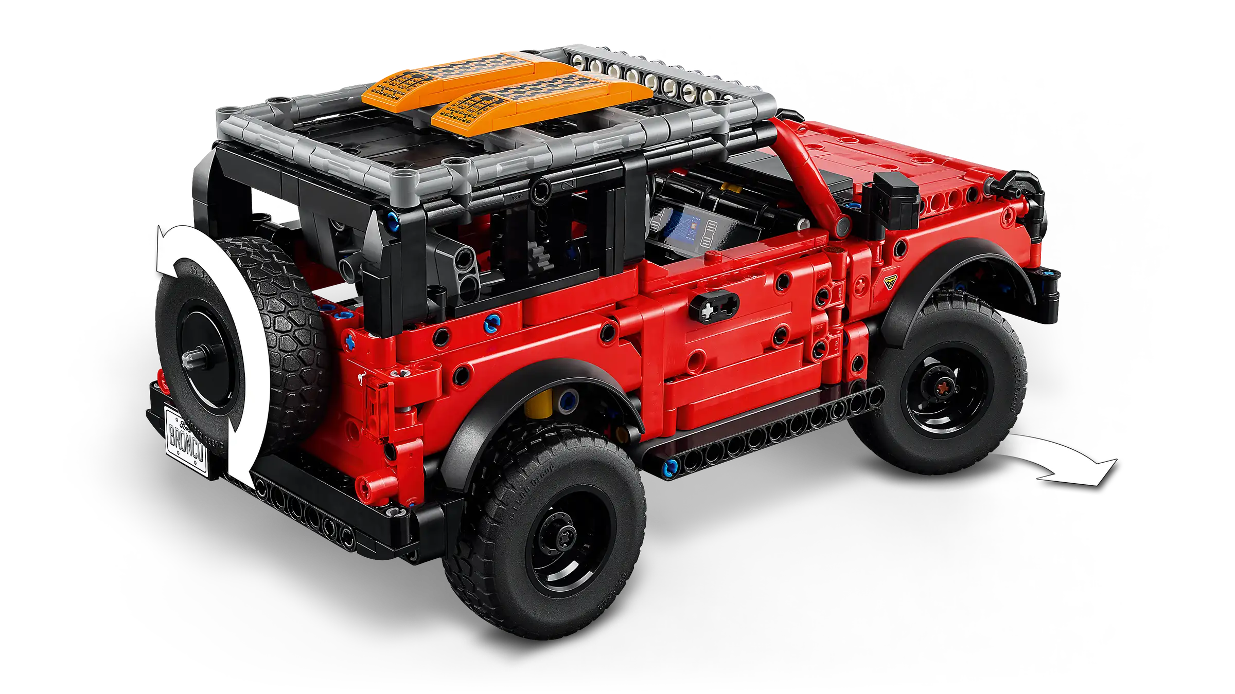 LEGO 42213 Ford Bronco SUV Red toy truck model made of interlocking bricks on a white background