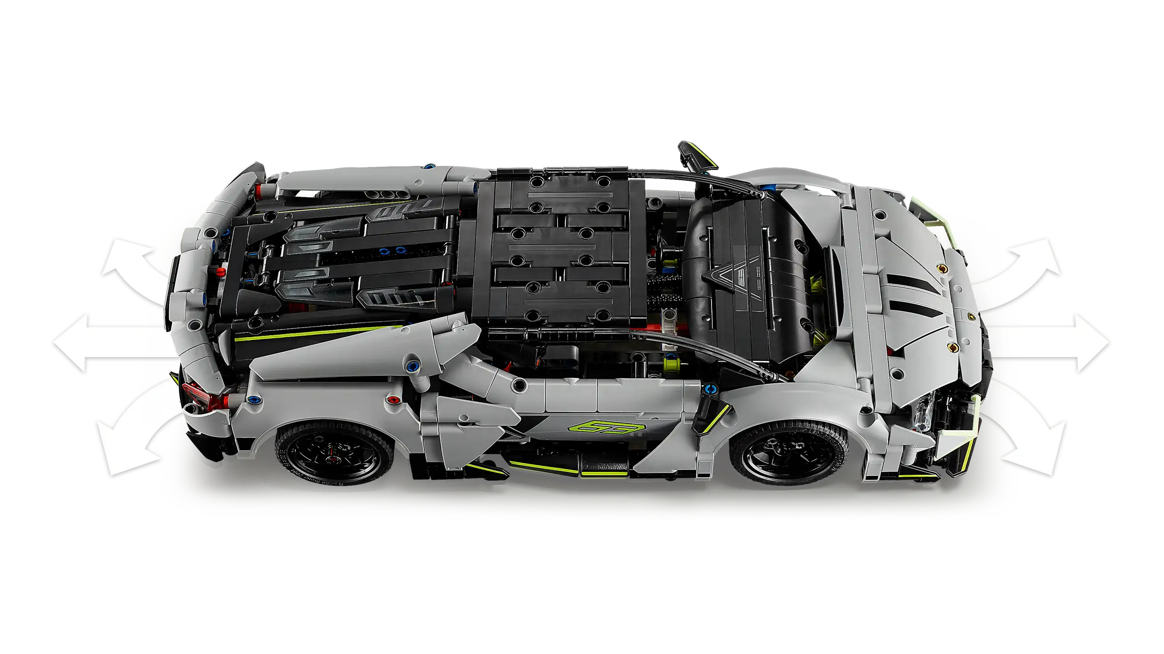 LEGO 42214 Lamborghini Revuelto sport car made of interlocking bricks on a white background