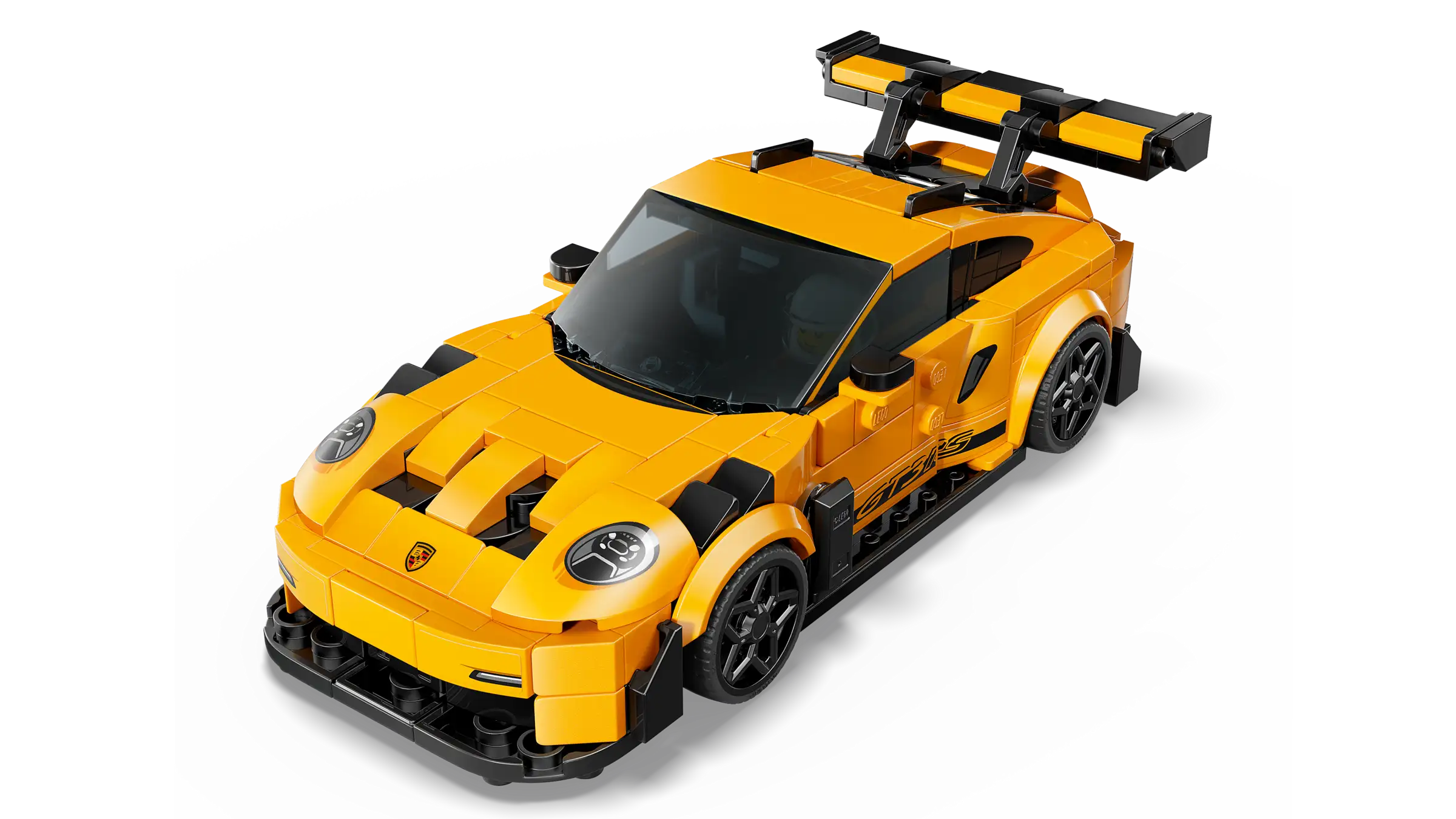 LEGO 77239 Porsche 911 GT3 RS - Yellow toy sports car with black details on a white background