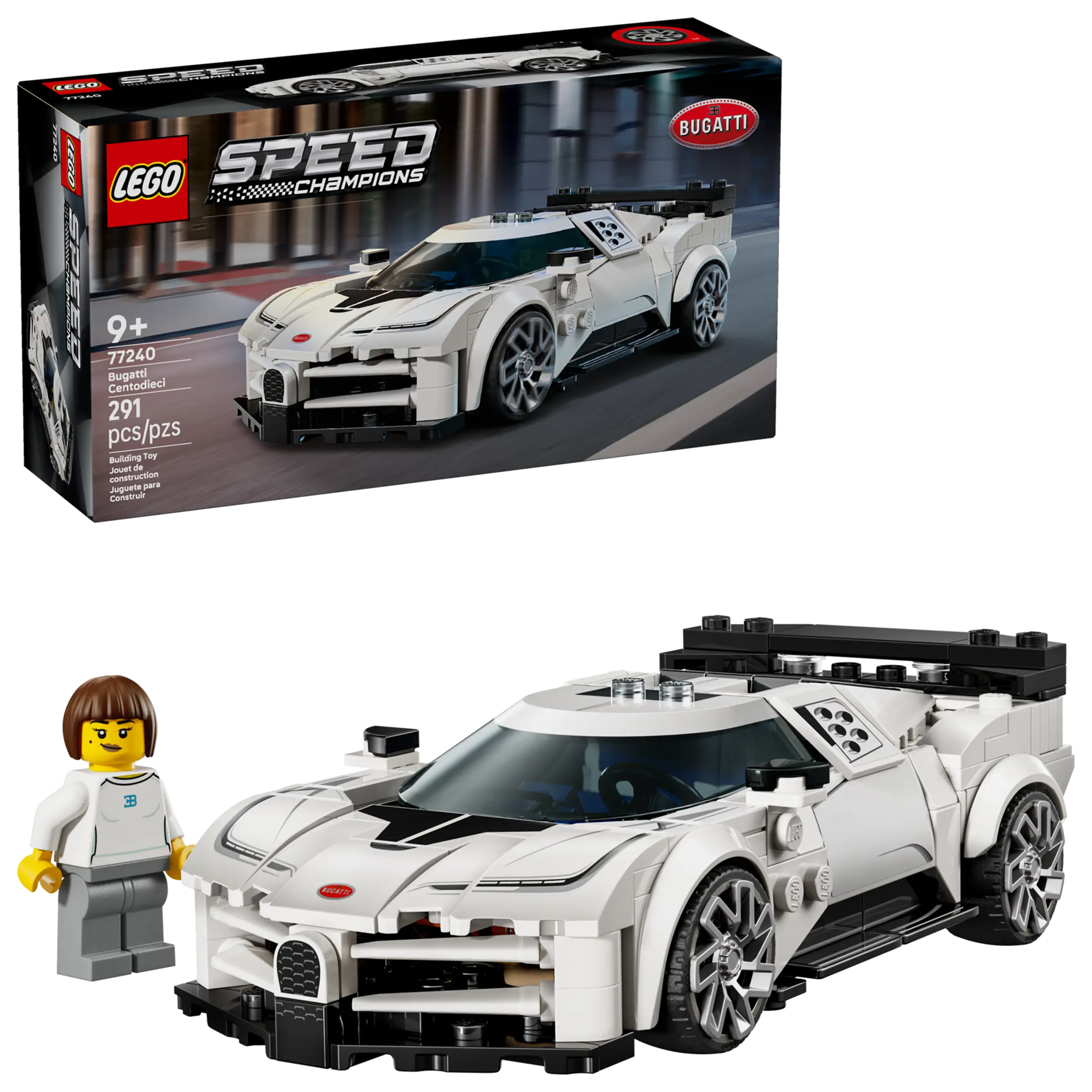 LEGO 77240 Bugatti Centodieci set with packaging on a white background