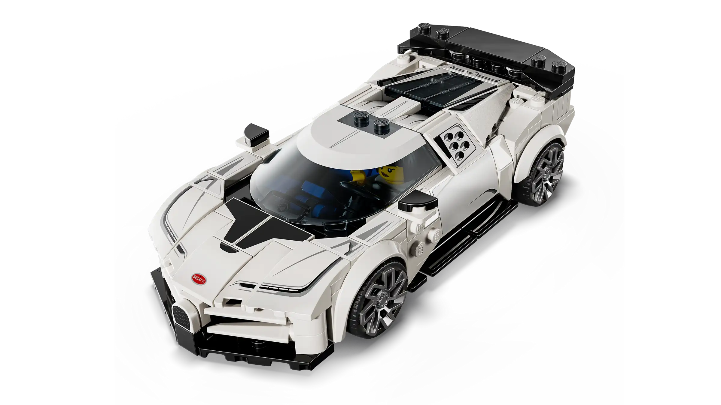 LEGO 77240 Bugatti Centodieci - White sports car model made of interlocking bricks on a white background