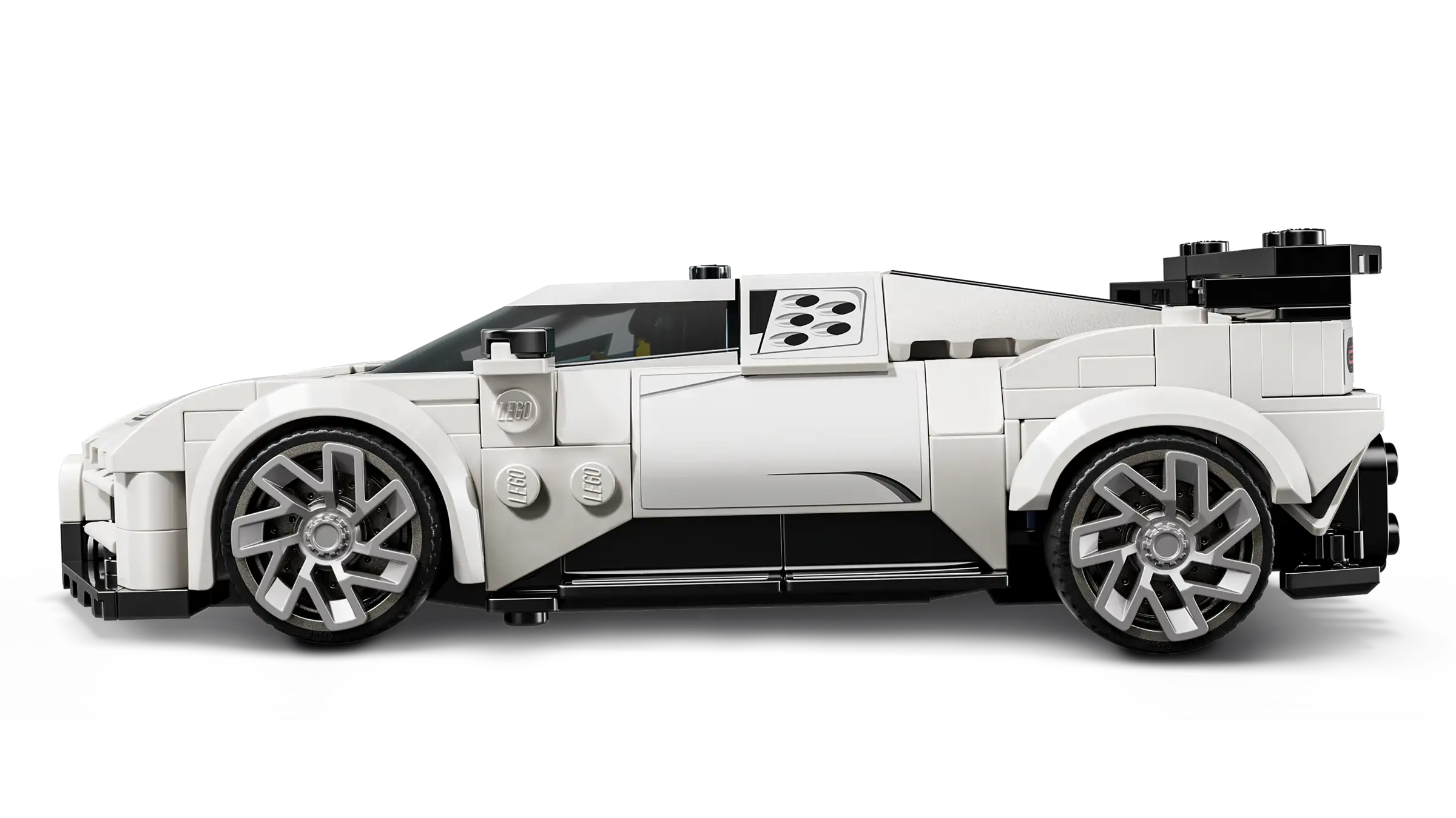 LEGO 77240 Bugatti Centodieci - White sports car model made of interlocking bricks on a white background