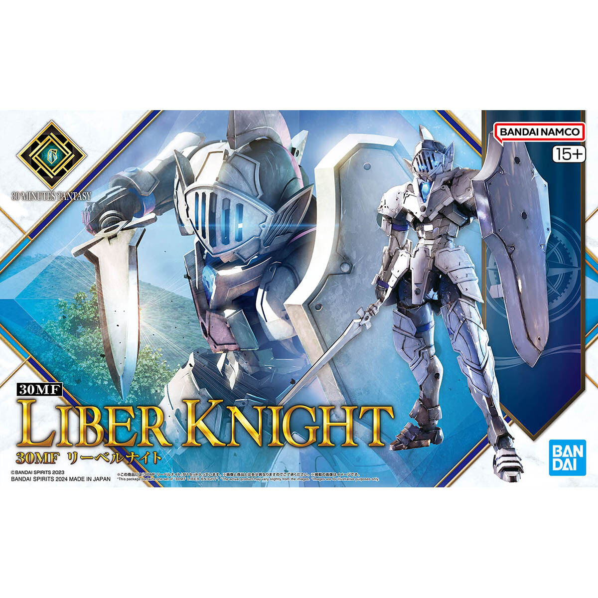 Model kit packaging for '30MF Liber Knight' with Bandai logo