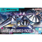 Model kit packaging for 'Xavier's Gyan Hakuji-Packs' with Bandai logo.