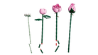 Three pink roses on green sticks with a white background - LEGO 10374 Bouquet of Pink Roses