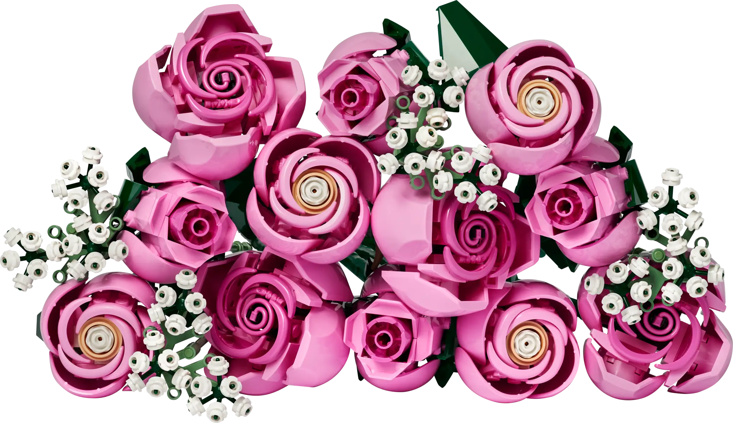 LEGO 10374 Bouquet of Pink Roses with white flowers on a white background