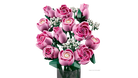 Bouquet of LEGO 10374 Bouquet of Pink Roses in a clear vase on a white background