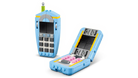 Toy phone with a blue exterior and gray interior on a white background