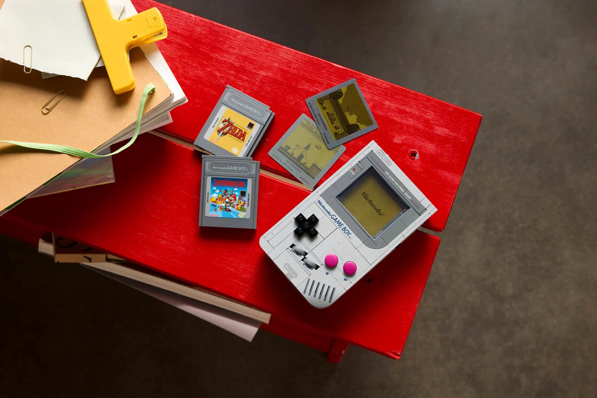 LEGO 72046 Game Boy with games on a red surface