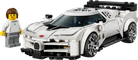 LEGO 77240 Bugatti Centodieci of a white sports car with a small LEGO figure next to it